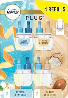 Febreze Plug In Air Freshener, Odor-Fighting Scented Oil Refill For Home, Bathroom, & Kitchen, Long Lasting, Refresh & Energize and Soothe...