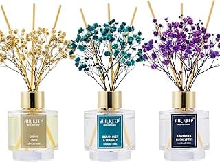Airkeep Reed Diffuser Set of 3,Clean Linen Ocean Mist&Sea Salt Lavender Eucalyptus Oil Reed Diffusers for Bedroom Living Room Office Aromat...